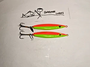 2 - 1 oz FLUTTER SPOONS LURES LEAD SLAB FISHING JIGGING CASTING CHARTREUSE ORANG - Picture 1 of 6