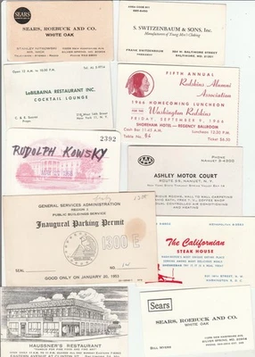 10 Vintage Assorted business cards Also inaugural parking permit - Image 1 of 4