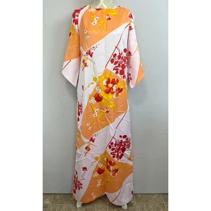 Vintage 60s 70s Pomare Tahiti Maxi Dress Floral Size Large ORANGE Mod Caftan - Bild 1 von 13