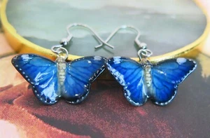 Blue Butterfly Porcelain Earrings Jewellery Lucky Spiritual Animal Christmas  - Picture 1 of 1