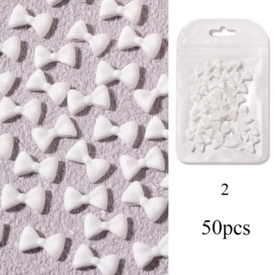50 piezas Arco de manicura resina uñas joyería accesorios cinta 3D uñas arte decoración↕ Foto 1 de 4