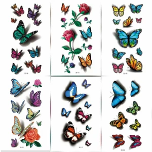 3D Butterfly Flowers Tattoos Stickers Body Art Temporary Waterproof 6 sheets - Picture 1 of 4