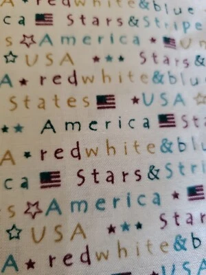 Vntg Sewing Fabric Concord America USA Patriotic Words Mini Flags 20x45" Cotton - Image 1 of 4