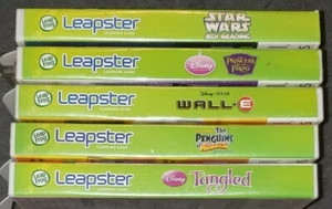 LOT OF 5 LEAPSTER LEAP FROG GAMES DISNEY STAR WARS TANGLED WALL-E TIANA PENGUINS - Picture 1 of 9