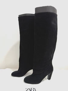 Botas Zara Terciopelo Negro Slough Tacón Hasta la Rodilla UK6 EUR39 US8 Ref 1026 410 - Imagen 1 de 18