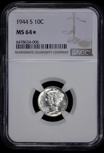 1944-S Mercury 10c Dime NGC MS 64* Proof Like Obverse - Picture 1 of 4