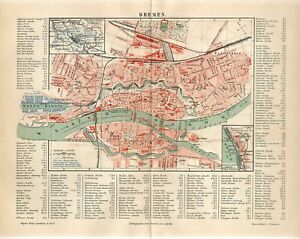 1887 GERMANY BREMEN CITY PLAN Antique Map