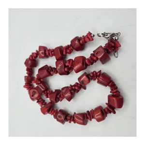 Vintage Chunky Bright Red Coral Beaded Necklace - Picture 1 of 5