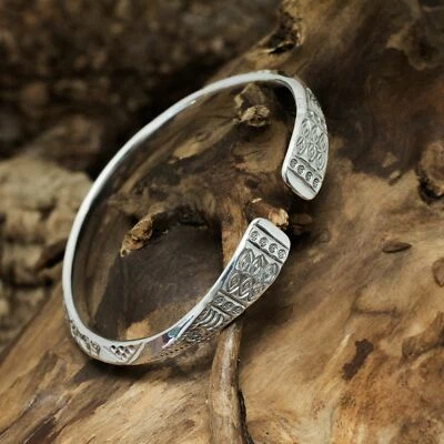 925 Silber Armreif offene Armspange Wikinger Schmuck mit Ornamenten verstellbar - Bild 1 von 4