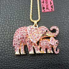 New Lady's Betsey Johnson Crystal Elephant Charm Pendant Sweater Chain Necklace