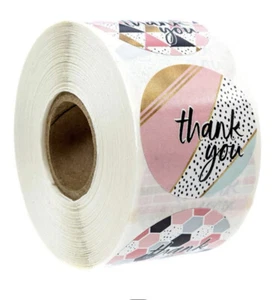 Roll 500 THANK YOU Pastel Pink Blue Beige Brown Stickers Packages Gifts Notes 1" - Picture 1 of 1