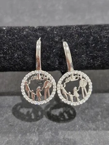 Women White Gold Filled Family Photo Drop Earrings Cubic Zarconia Crystal - Picture 1 of 6