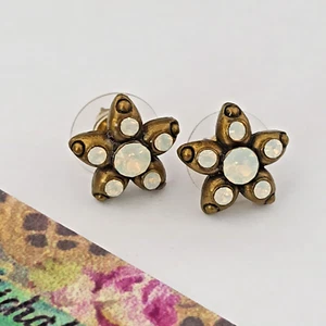 Michal Negrin Stud Earrings Milky White Star Flower With Swarovski Crystal Gift - Picture 1 of 10
