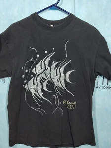 Vintage 90s SS Norway Silver Glitter Fish Black Metal T-Shirt Wolves Size L - Picture 1 of 16