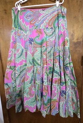 Falda midi redonda completa vintage Lauren Ralph Lauren cachemira rosa verde XL Foto 1 de 4