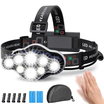 MLIAIMCE Stirnlampe, Superheller Stirnlampe LED Wiederaufladbar 18000 Lumen 8 LED 8 Modi