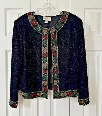 Cárdigan para mujer Laurence Kazar de colección talla 1X lazos con cuentas Navidad vacaciones seda Foto 1 de 4