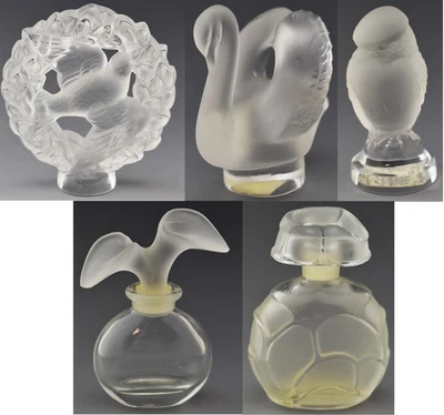 Lote de Mini Escultura/Botellas Cristal Lalique Búho Cisne Paloma Calla Lirio Perfume Foto 1 de 4