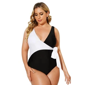 RAISINS CURVE Cross Over One Piece Bathing Swim Suit Black White NWT Plus 20W - Picture 1 of 6