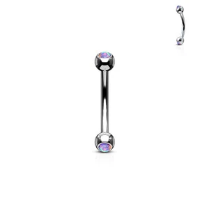 Opal Set Surgical Steel Curve Barbell Eyebrow Ring Lip Rook Snug Piercing 16G - Picture 1 of 7