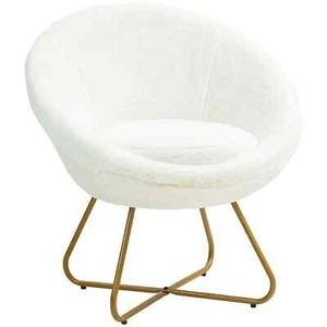 Faux Fur Accent Chair Gold Metal Legs Upholstered Seat Non-Slip Footpads White - Picture 1 of 12