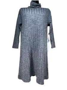 O’Neill Mini Dress Grey Ribbed Turtle Neck Long Sleeve Sweater Mini Dress M - Picture 1 of 10