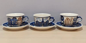 (3) Polish Pottery Coffee/Tea Cups & Saucers City Scenes Buildings Houses - Picture 1 of 8
