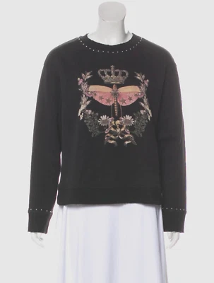 Sudadera roja Valentino con estampado de libélula tachonada/estrella negra LS cuello redondo L Foto 1 de 4