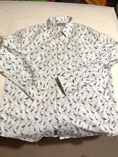 Turner & Sanderson shirt 17" collar - white, patterned + birds (storks) - Mens