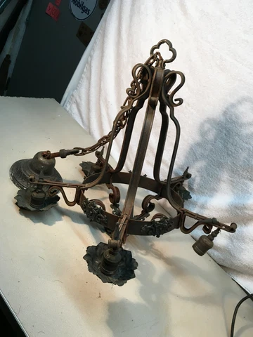 Vtg  Art Deco 5 Light Cast Iron Hanging  Chandelier 19in x 19in Parts Repair Cover