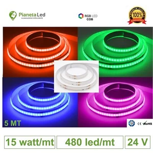 5 Metri Striscia Led COB 480 Led/mt RGB 75w 24V per Interno 24 V con biadesivo 3 - Foto 1 di 7