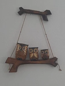 Vintage 3 Wooden Owl Wall Hanging - Picture 1 of 5