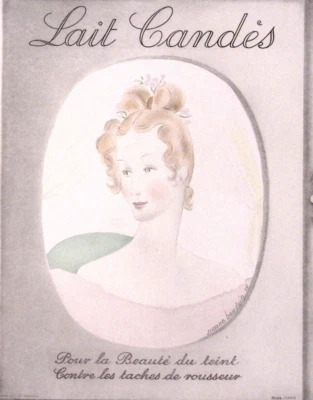 Letrero trasero caballete VELAS DE LECHE PARA LA BELLEZA DE LA TEZ SIMONE BAUDIN 1931 Foto 1 de 3