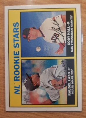 2016 TOPPS HERITAGE RAUDEL LAZO CODY HALL ROOKIE #185 MARLINS GIANTS - Image 1 of 2