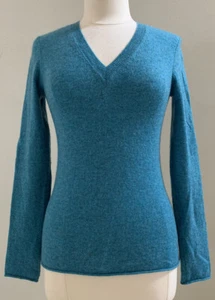 Suéter Duffy Para Mujer Talla S 100% Cachemira Cuello en V Turquesa Dobladillos Enrollados Usado en Excelente Condición - Imagen 1 de 5