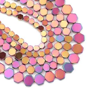 Cuentas espaciadoras de hematita natural hexagonales planas rojas rosa de 4/6/8 mm para hacer joyas - Imagen 1 de 14