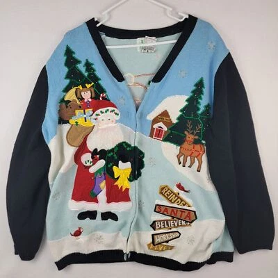 Vintage Quacker Factory Christmas Embroidered Sweater Cardigan Size 1X Holiday  - Image 1 of 4