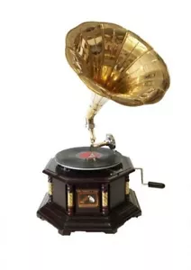 Phonographe His MASTER'S Voice en Bois Et Laiton Fonctionnant Octogonale - Afbeelding 1 van 2
