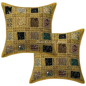Indian Patchwork Cushion Cover Home Decor Cotton Pillow Throw Set OF 2pcs 16" - Picture 1 of 3