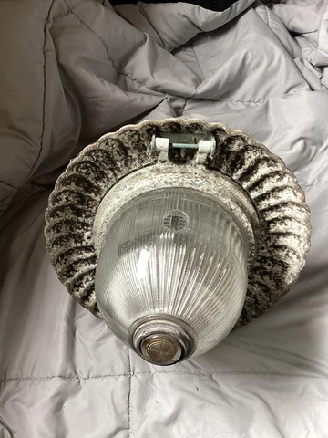 Antique, Industrial Holophane  1930s Light Fixture with Two glass globes +light Cover