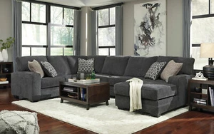 ON SALE - Modern Living Room Dark Gray Chenille Sectional Sofa Chaise Set IG0Z - Picture 1 of 3