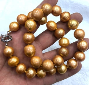 Delicate 12-14mm Gold Yellow South Sea Baroque Pearl Necklace 18'' - Picture 1 of 7