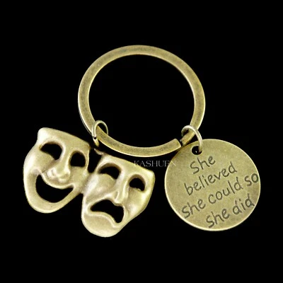 Comedia Tragedia Máscara Thespian Máscaras Teatro Obra Actuación Broadway Llavero Llavero Foto 1 de 4