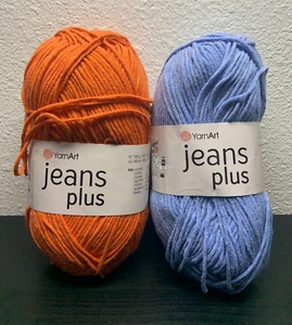(Lot of 2) YarnArt Jeans Plus Medium Weight, Blue and Orange - Picture 1 of 7