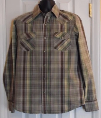 Fossil Western Plaid Pearl Button Multicolor Cotton Long Sleeve Men's Shirt Sz M - Image 1 of 4