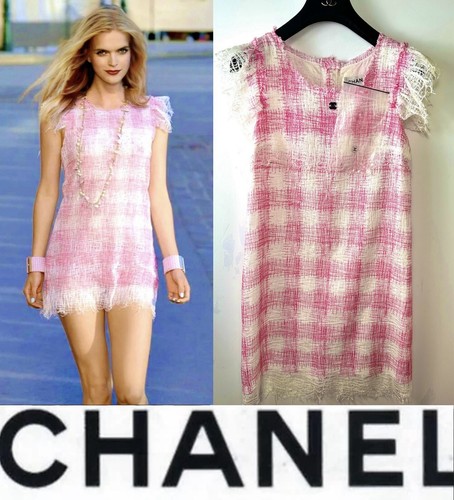 4K Chanel 2011 Barbie rosa bianco tweed mini abito 36 38 40 4 6 8 top camicia S M