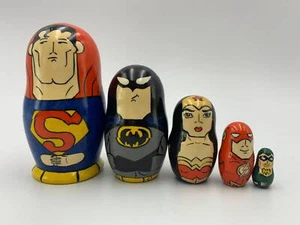 Made in Ukraine Cartoon Nesting Doll Super Heroes  Hand Painted Doll 5pieces  - Picture 1 of 5