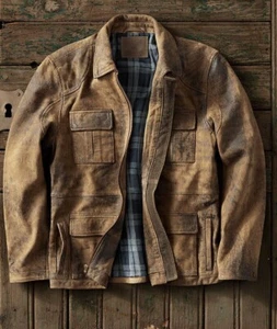 Mens Lambskin Leather Jacket American Casual Indian Workwear Style Retro Coat - Picture 1 of 3