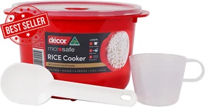 Décor 148700-003 Microsafe Microwave Rice Cooker and Vegetable Steamer, Red, 2.7 - Picture 1 of 12
