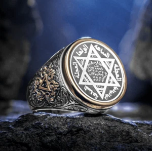 King Solomon seal engraved mens ring , Mint No Stone Jewelry , Religious gift 01 - Picture 1 of 6